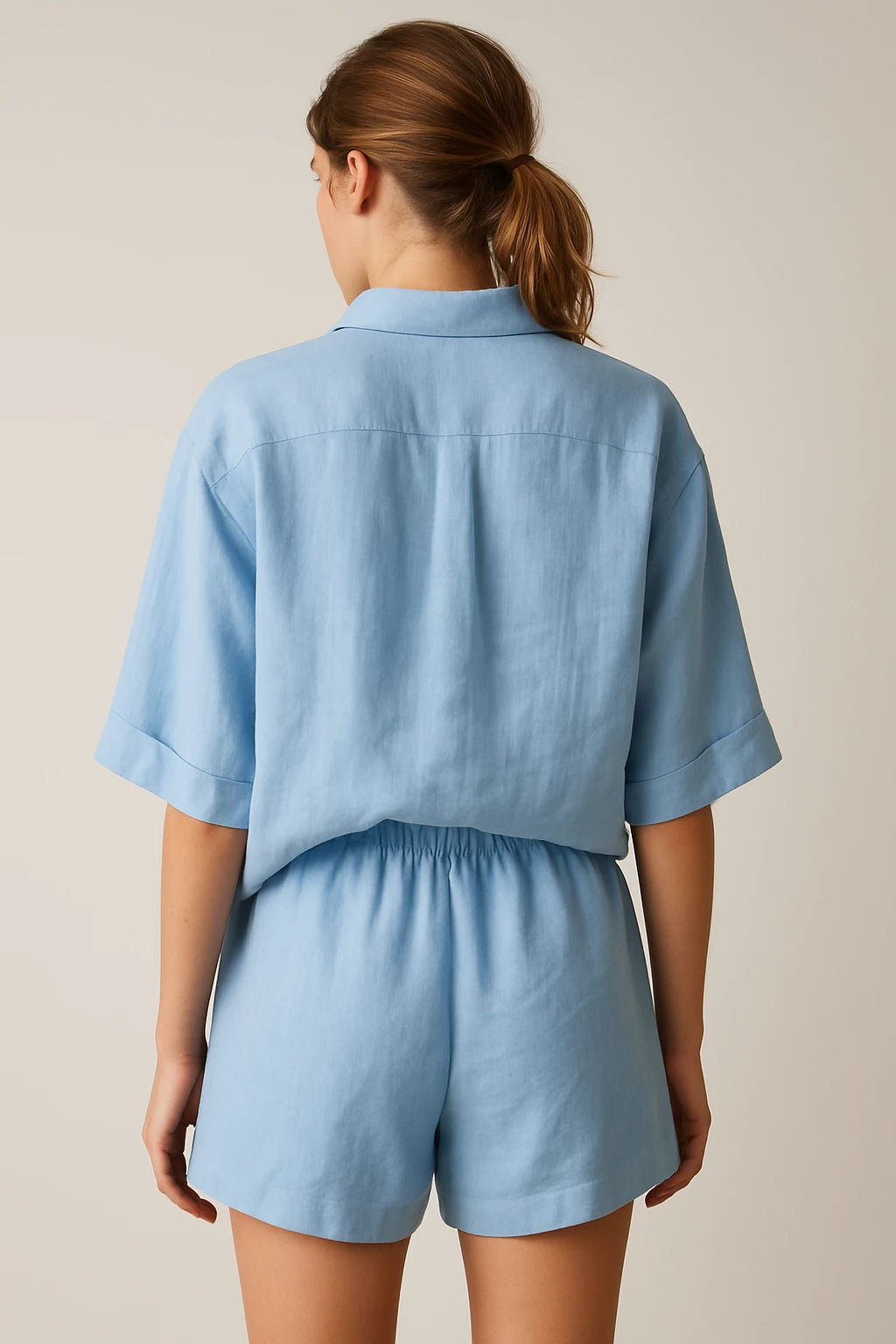 Relaxed Linen Shirt and Drawstring Shorts Set for Women