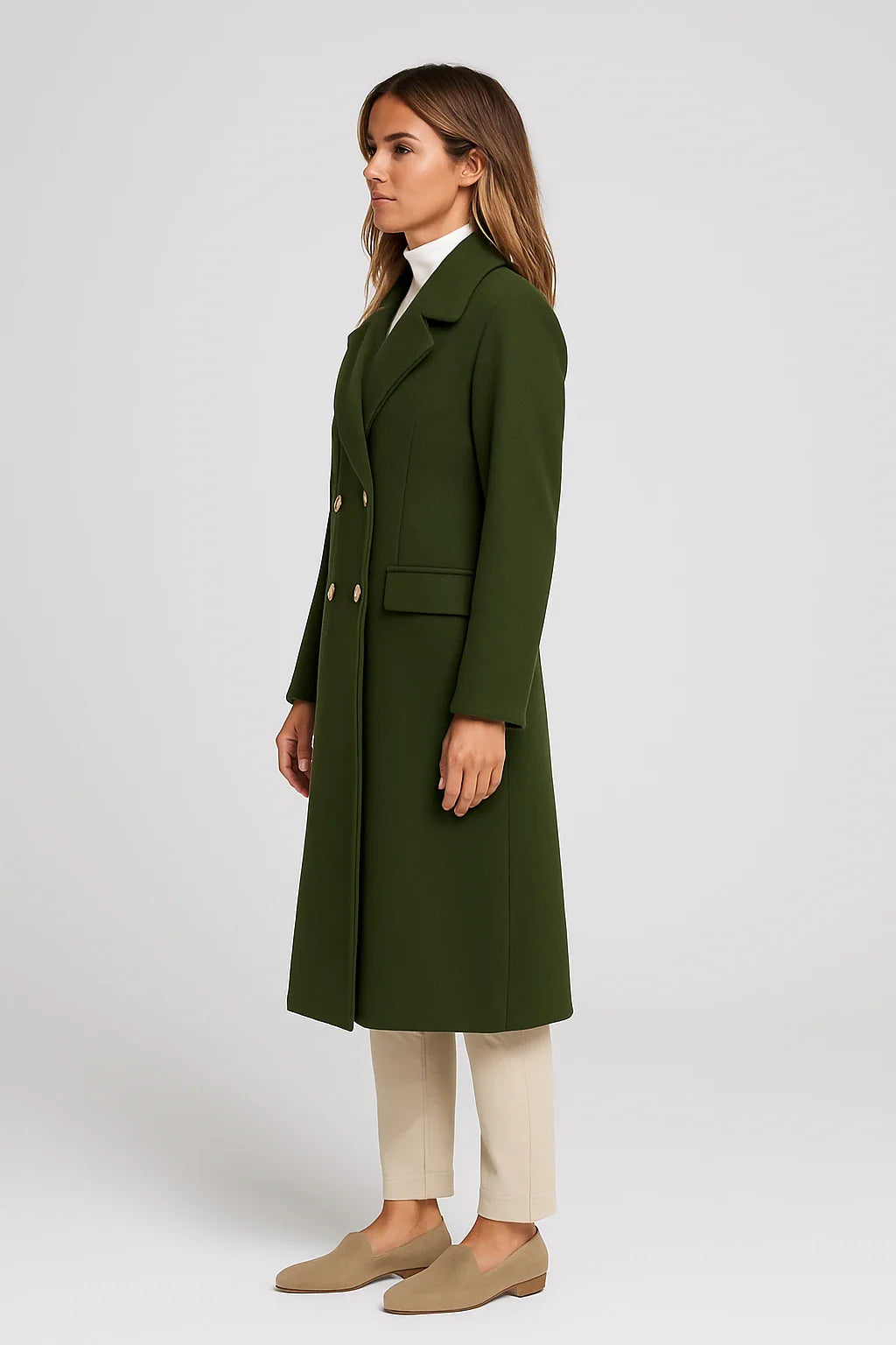 Double-Breasted Wool-Blend Coat for Women