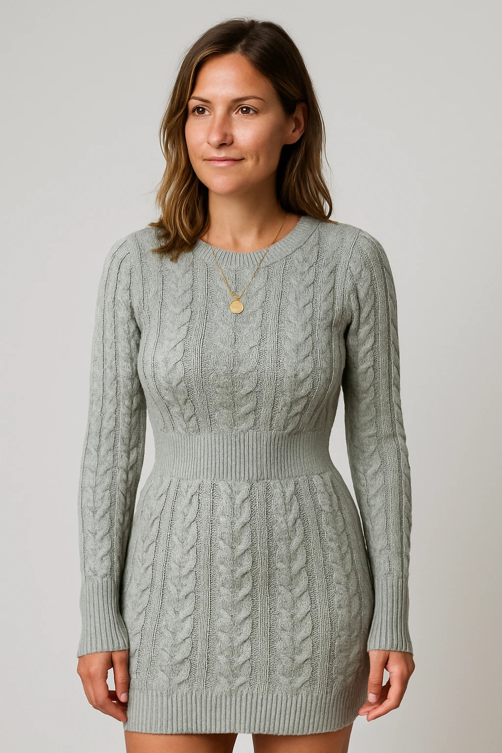 Cable Knit Long Sleeve Mini Dress for Women