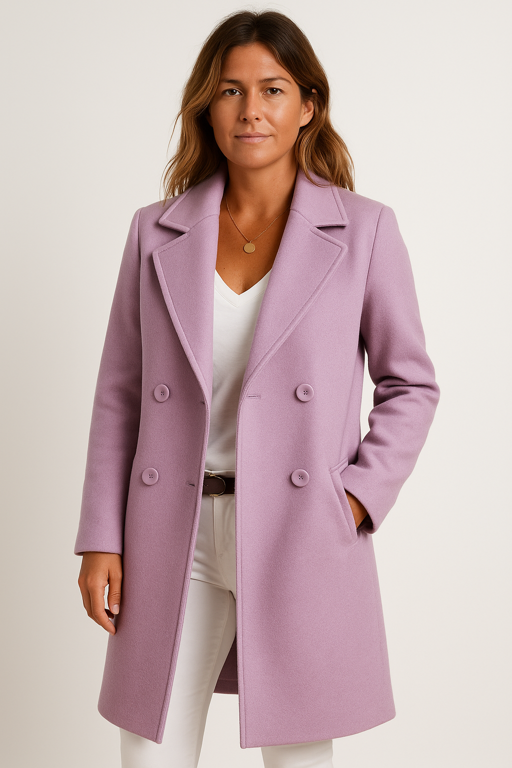 Double-Breasted Longline Wool-Blend Coat for Women