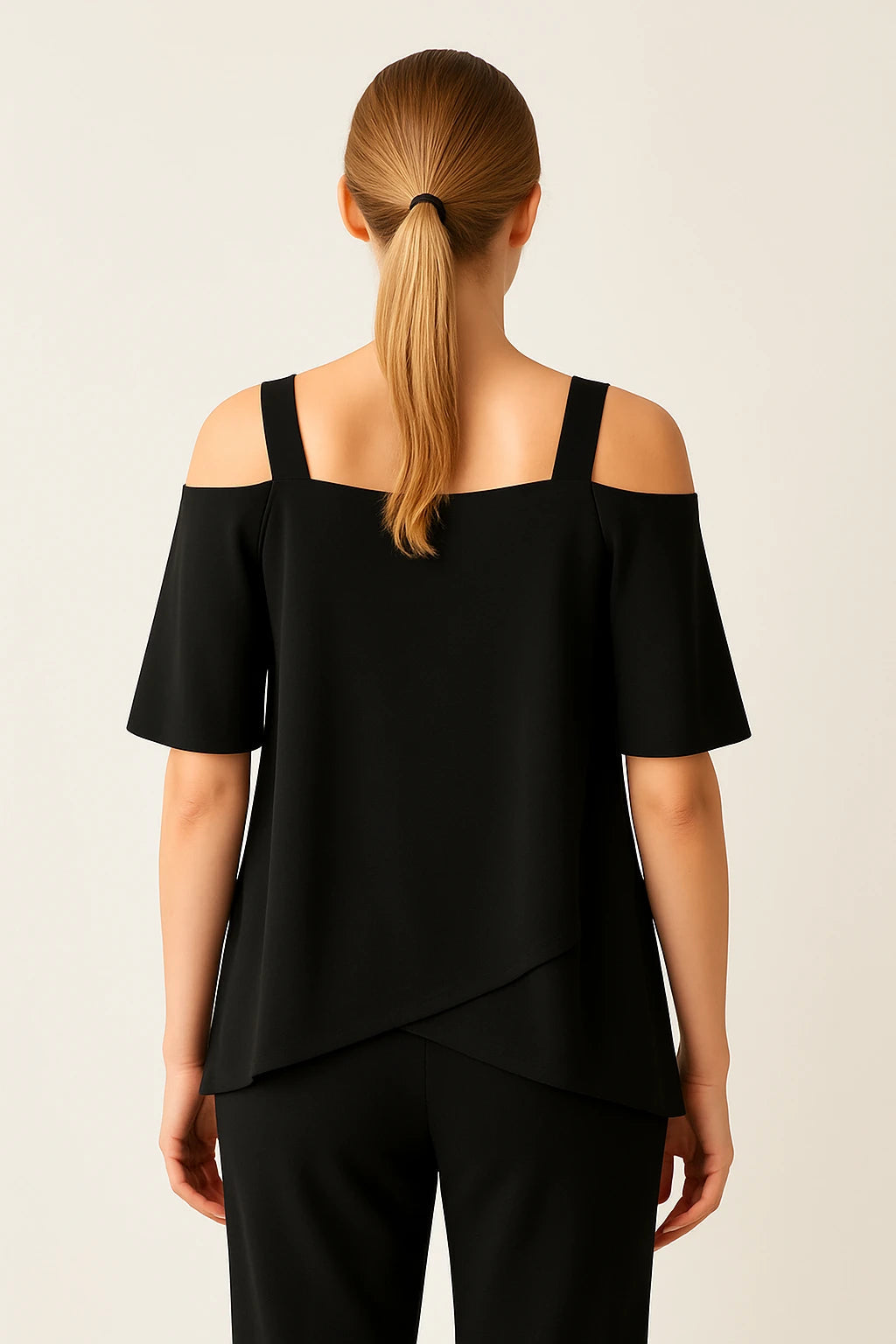Cold Shoulder Layered Top and Straight-Leg Pants Set for Women