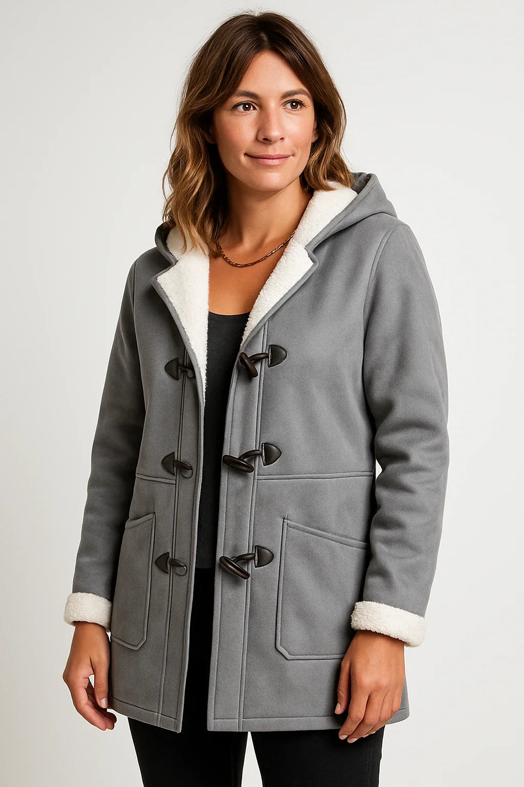Fleece-Lined Toggle Hooded Coat for Women