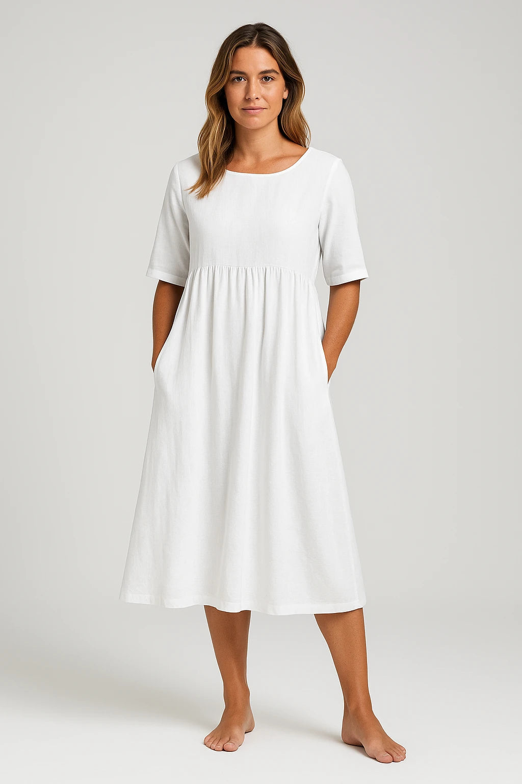 Empire Waist Cotton Midi Dress for Women