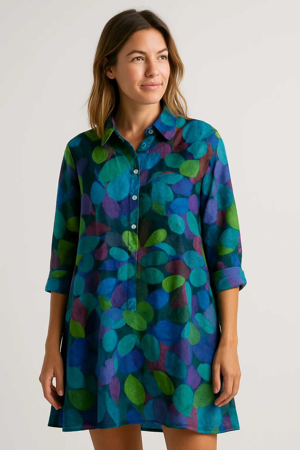 Printed Button-Up Shirt Dress for Women