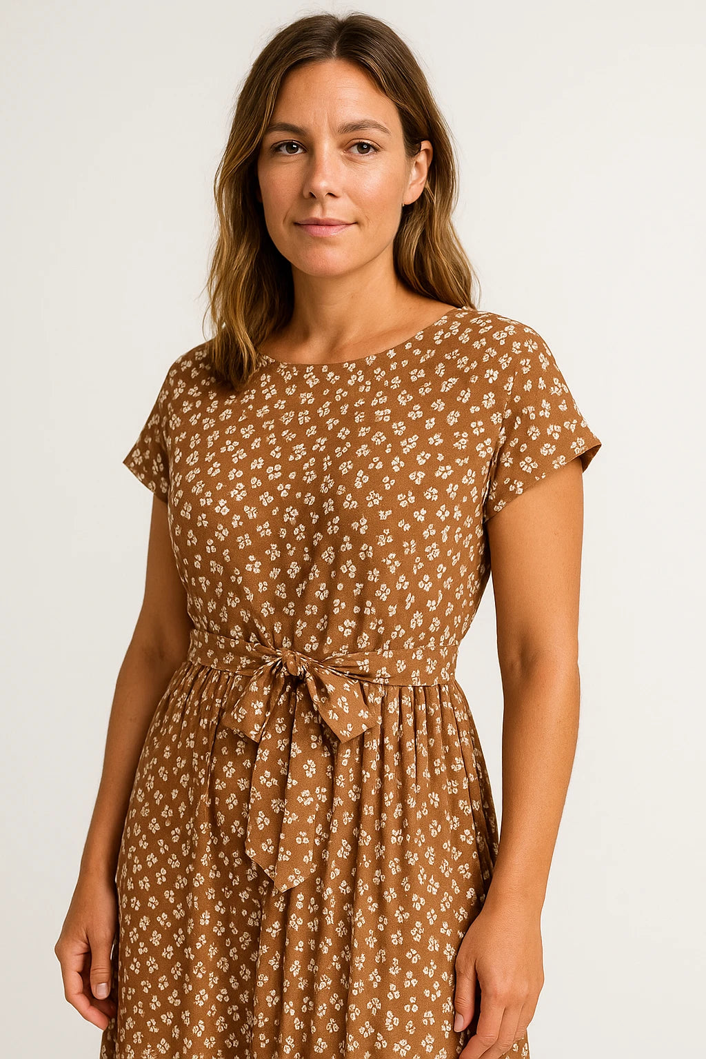 Printed Waist-Tie Cap Sleeve Dress for Women
