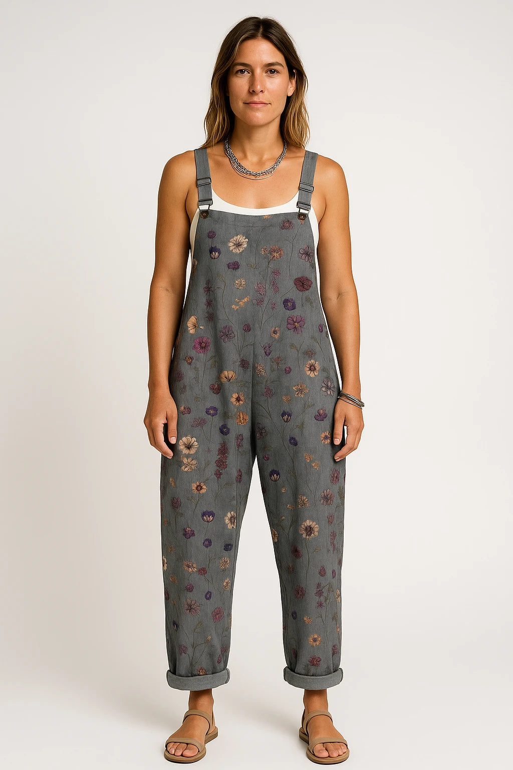 Womens Spring Overalls with Loose Fit and Adjustable Straps – Floral Print with Functional Pockets - Image 4