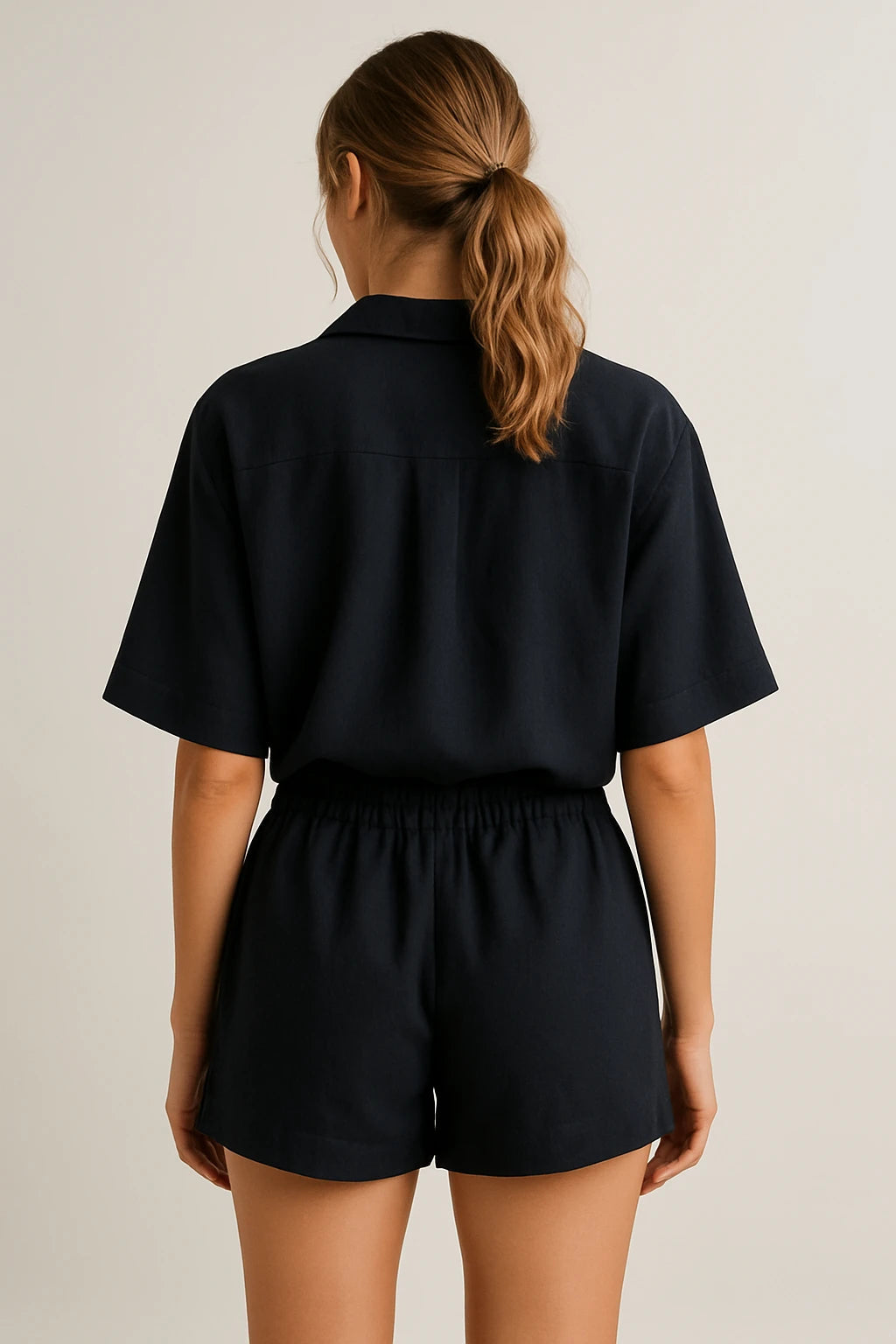 Relaxed Linen Shirt and Drawstring Shorts Set for Women