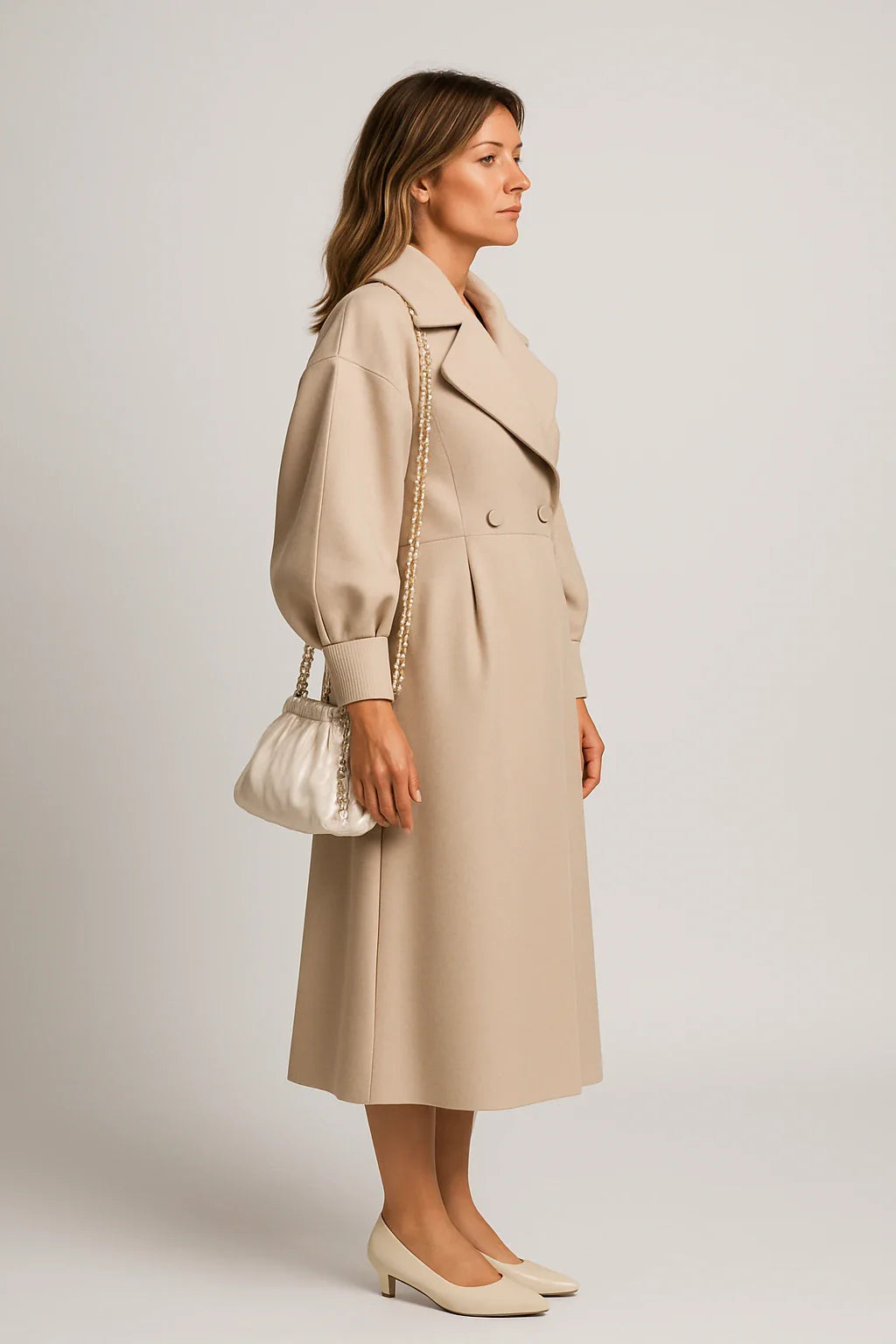 Balloon-Sleeve Belted Wool-Blend Coat for Women