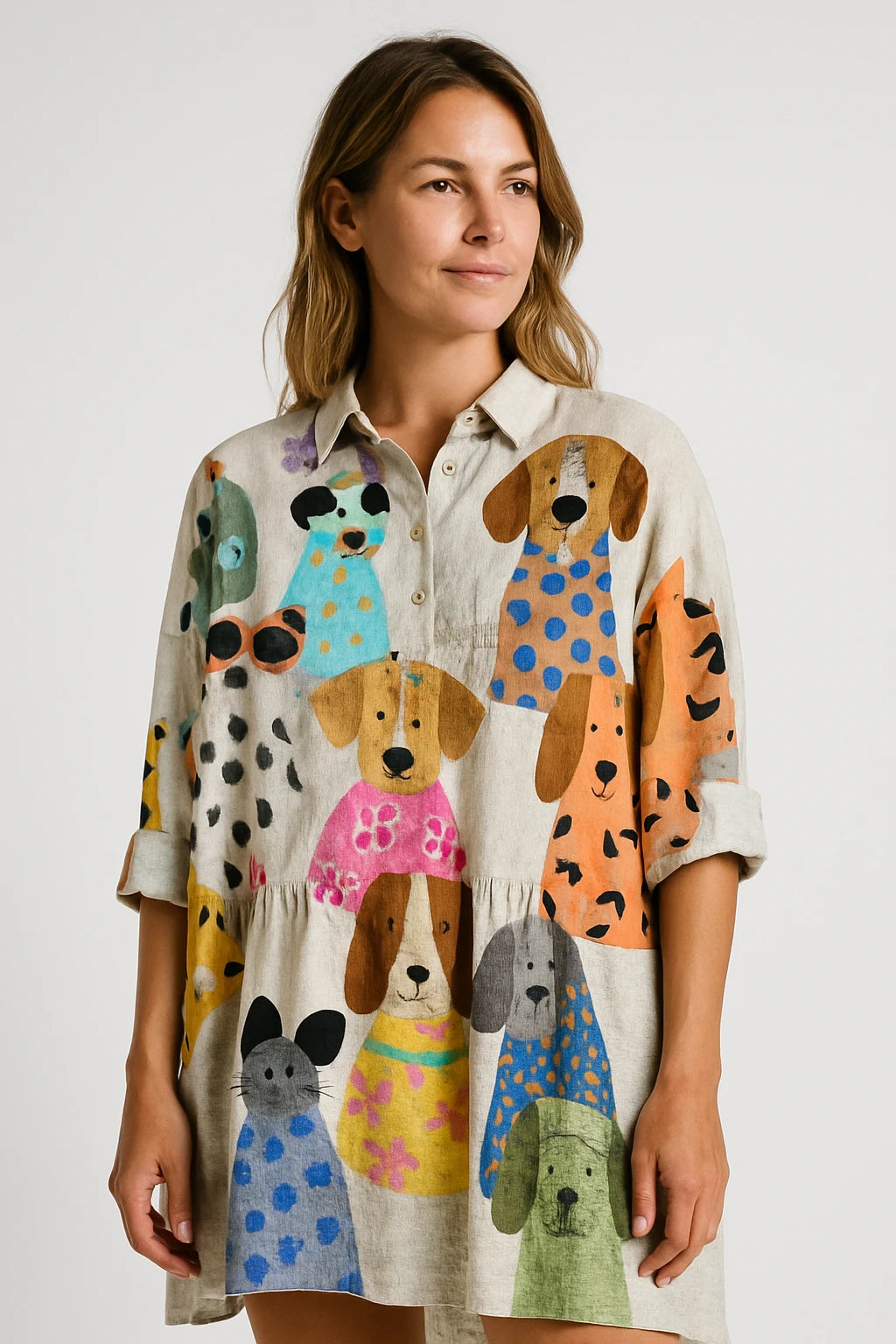 Printed Button-Up Shirt Dress for Women