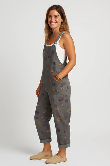Womens Spring Overalls with Loose Fit and Adjustable Straps – Floral Print with Functional Pockets - Image 1