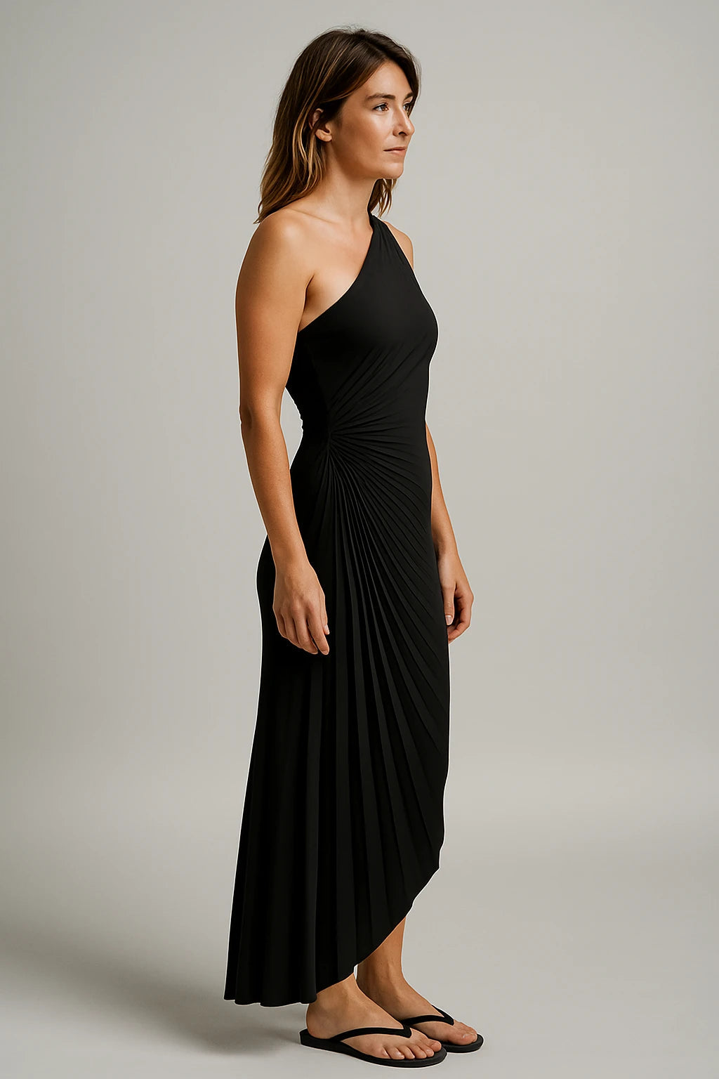 One Shoulder Pleated Maxi Dress for Women