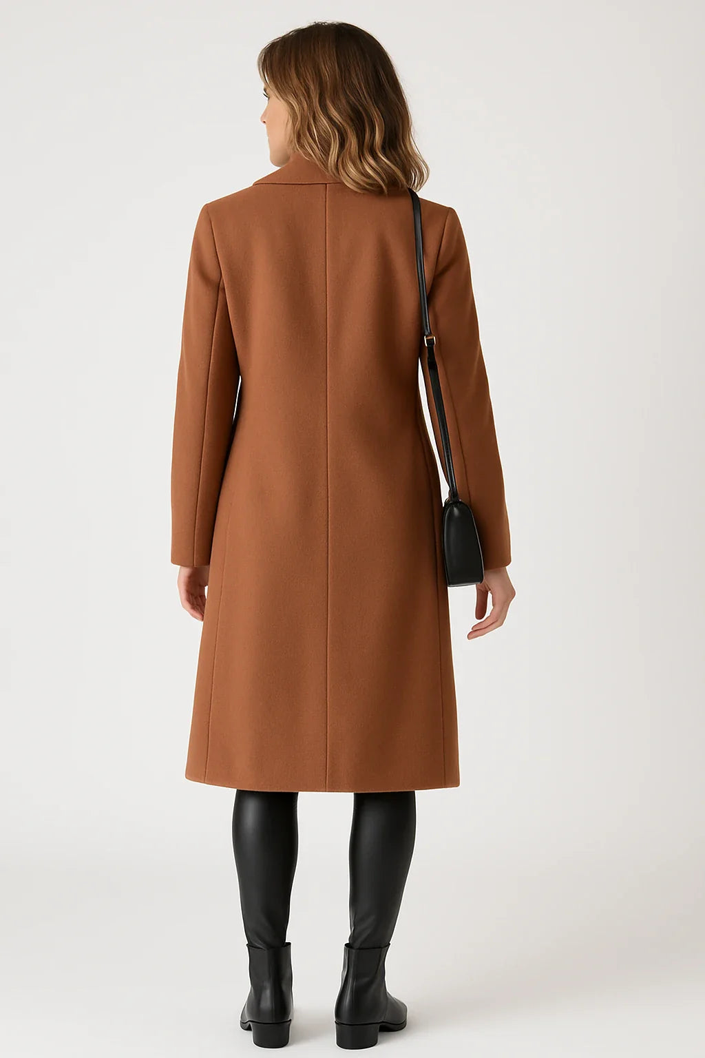 Structured Wool-Blend Peacoat with Gold Buttons for Women
