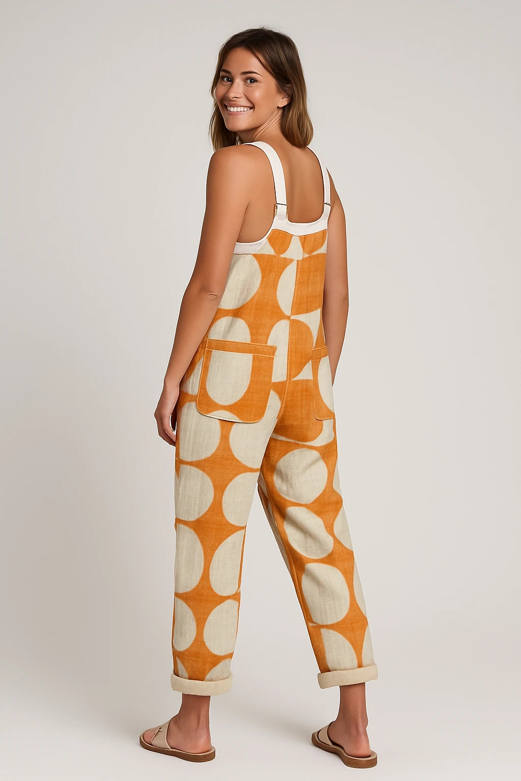 Womens Summer Overalls with Loose Fit and Adjustable Straps – Retro Sunburst Print - Image 1