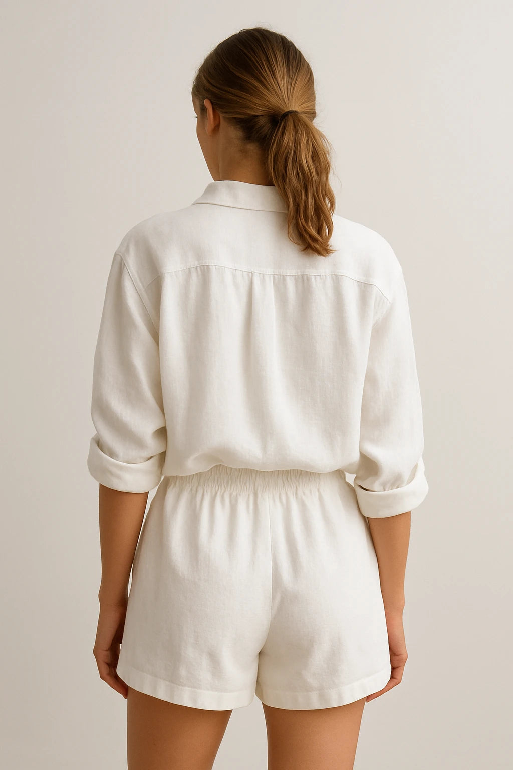 Relaxed Linen Shirt and Drawstring Shorts Set for Women