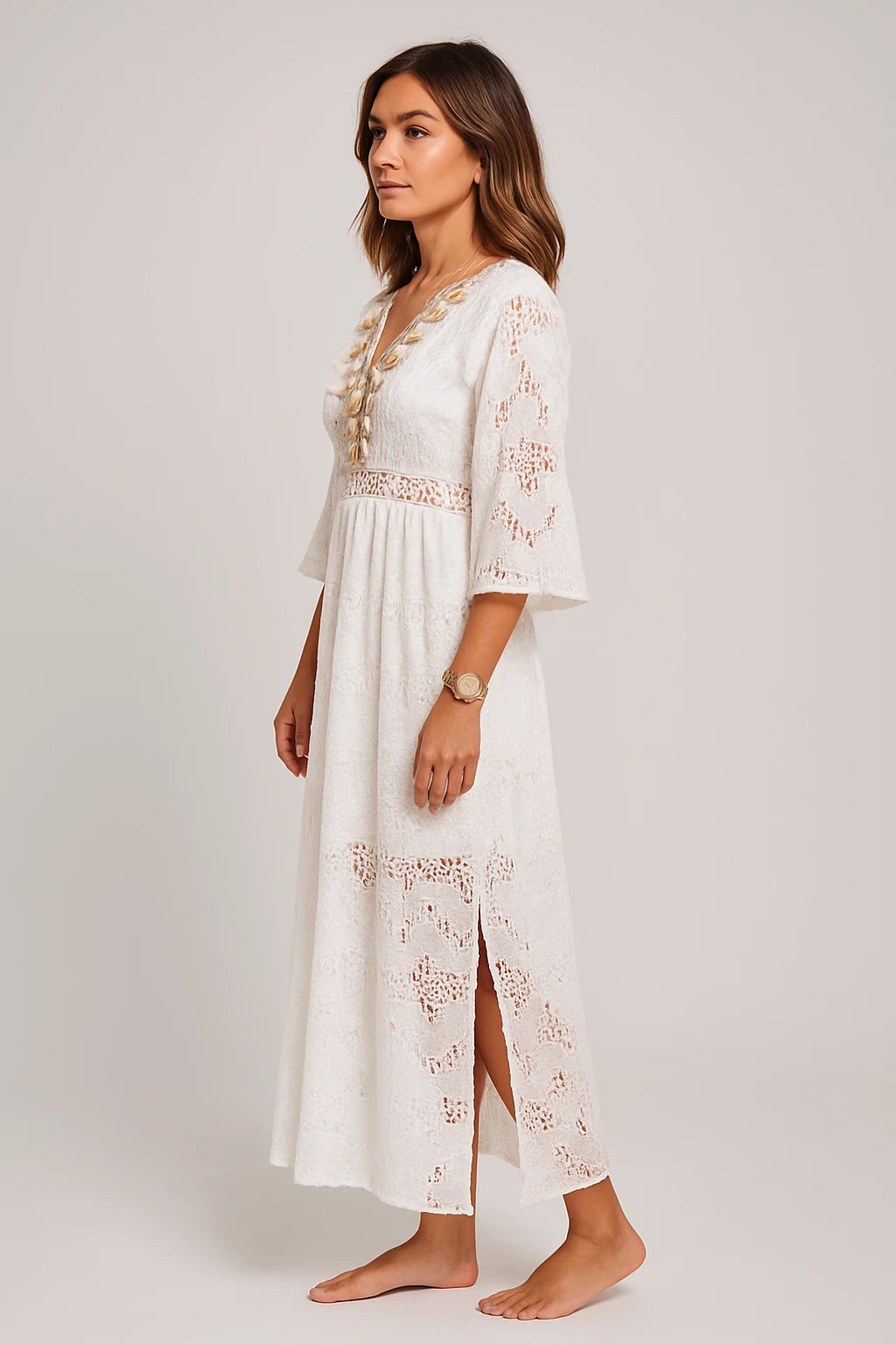 Embroidered Lace Midi Dress for Women