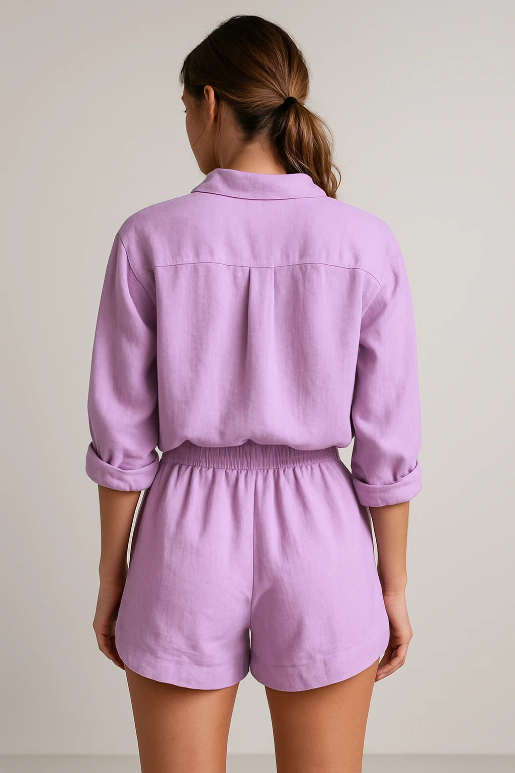 Relaxed Linen Shirt and Drawstring Shorts Set for Women