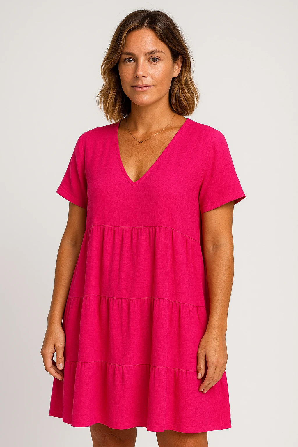Tiered V-Neck Cotton Dress for Women