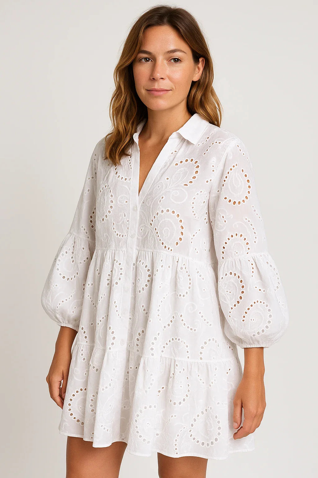 Broderie Babydoll Shirt Dress for Women