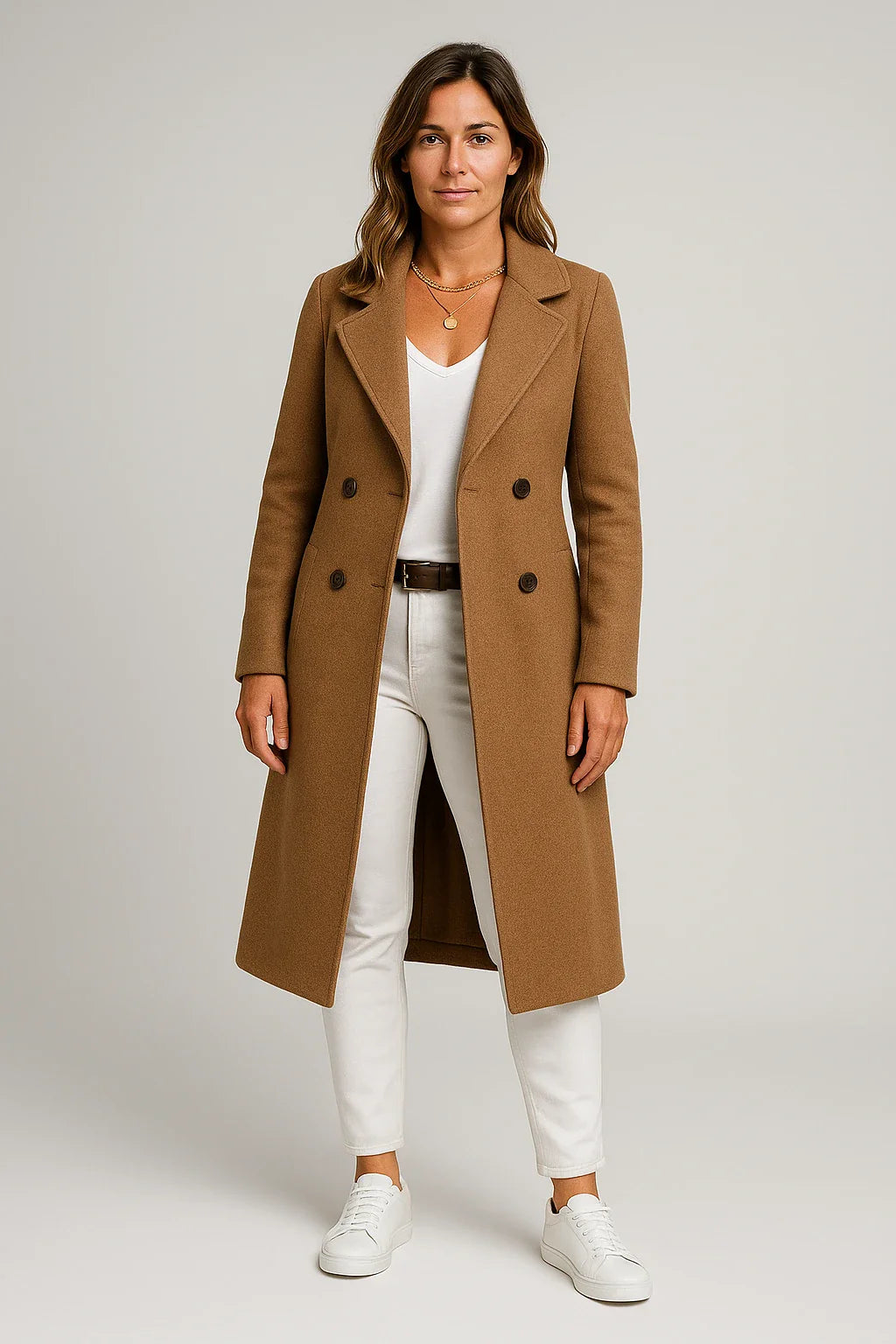 Double-Breasted Longline Wool-Blend Coat for Women
