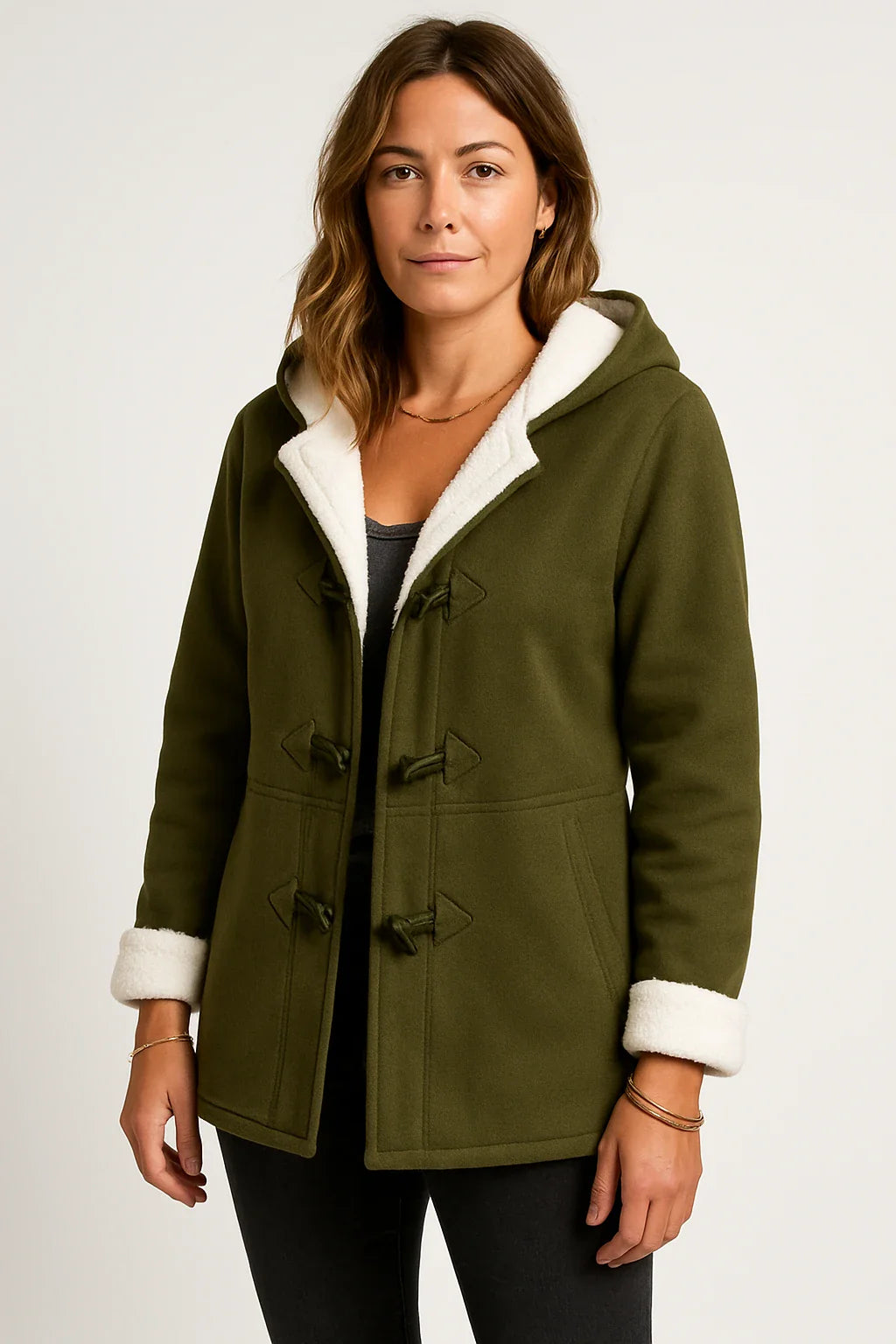 Fleece-Lined Toggle Hooded Coat for Women