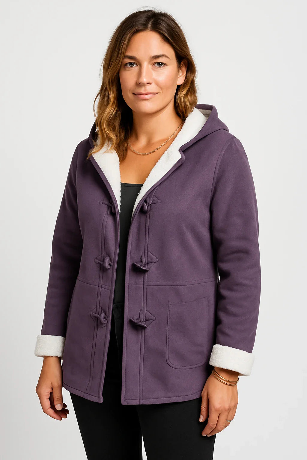 Fleece-Lined Toggle Hooded Coat for Women