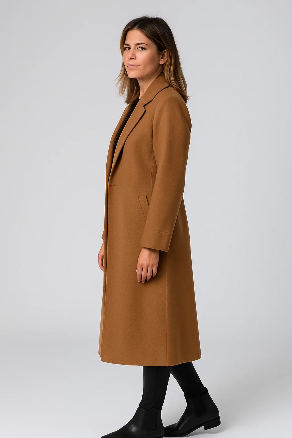 Single-Breasted Longline Wool-Blend Coat for Women