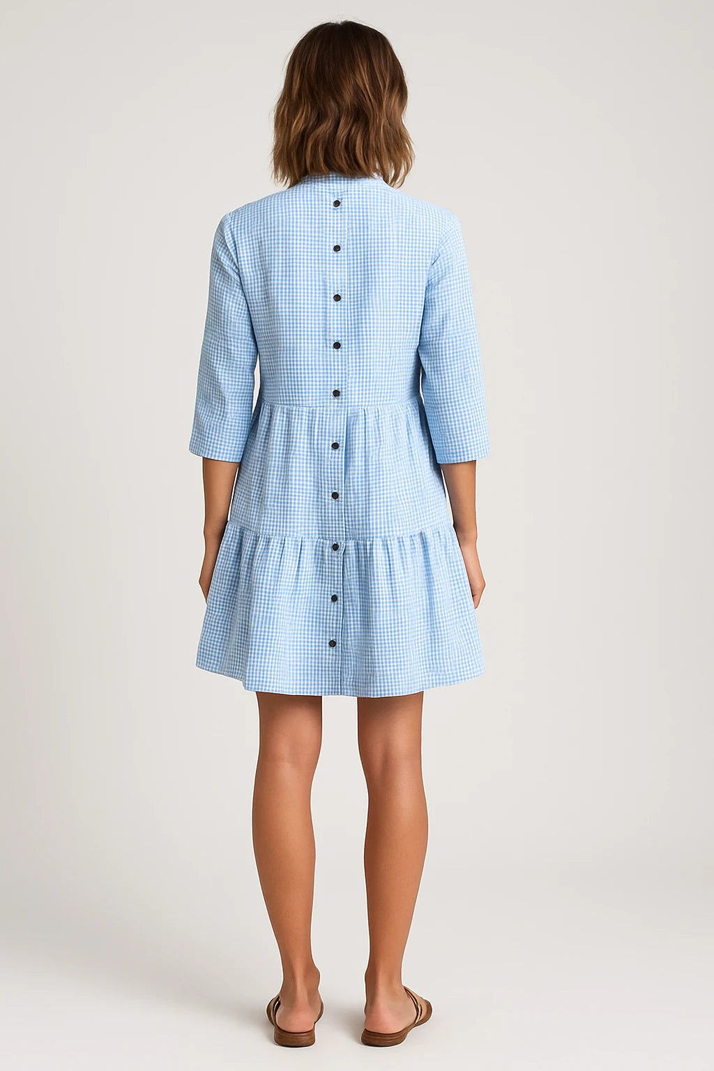 Gingham Button-Front Tiered Dress for Women