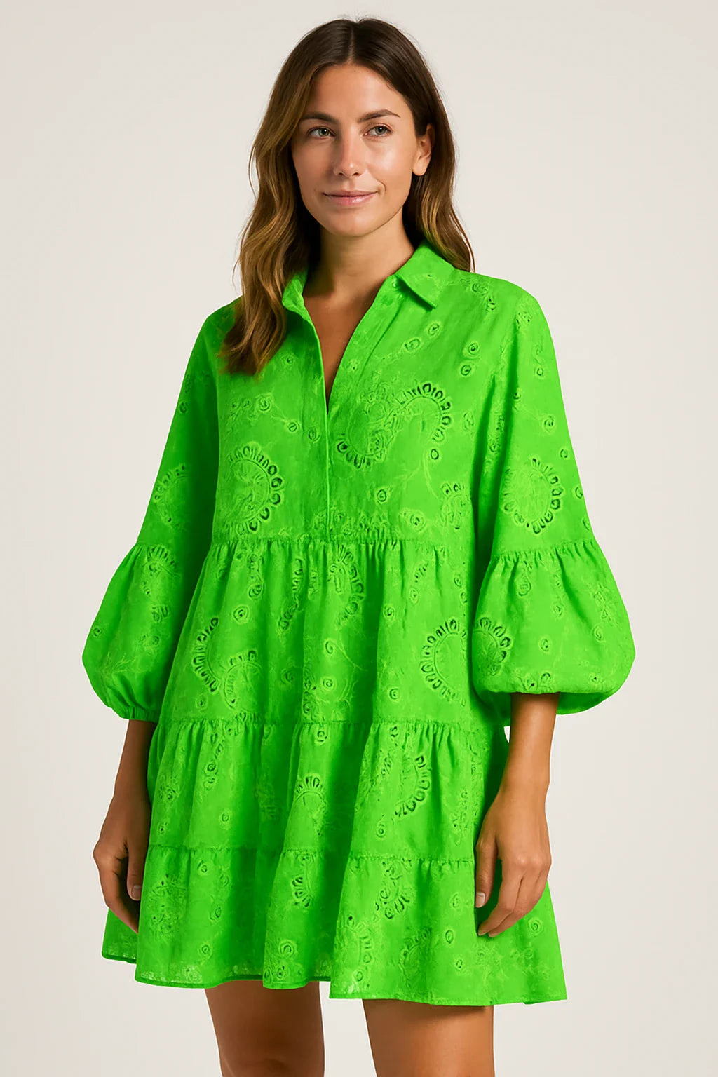 Broderie Babydoll Shirt Dress for Women