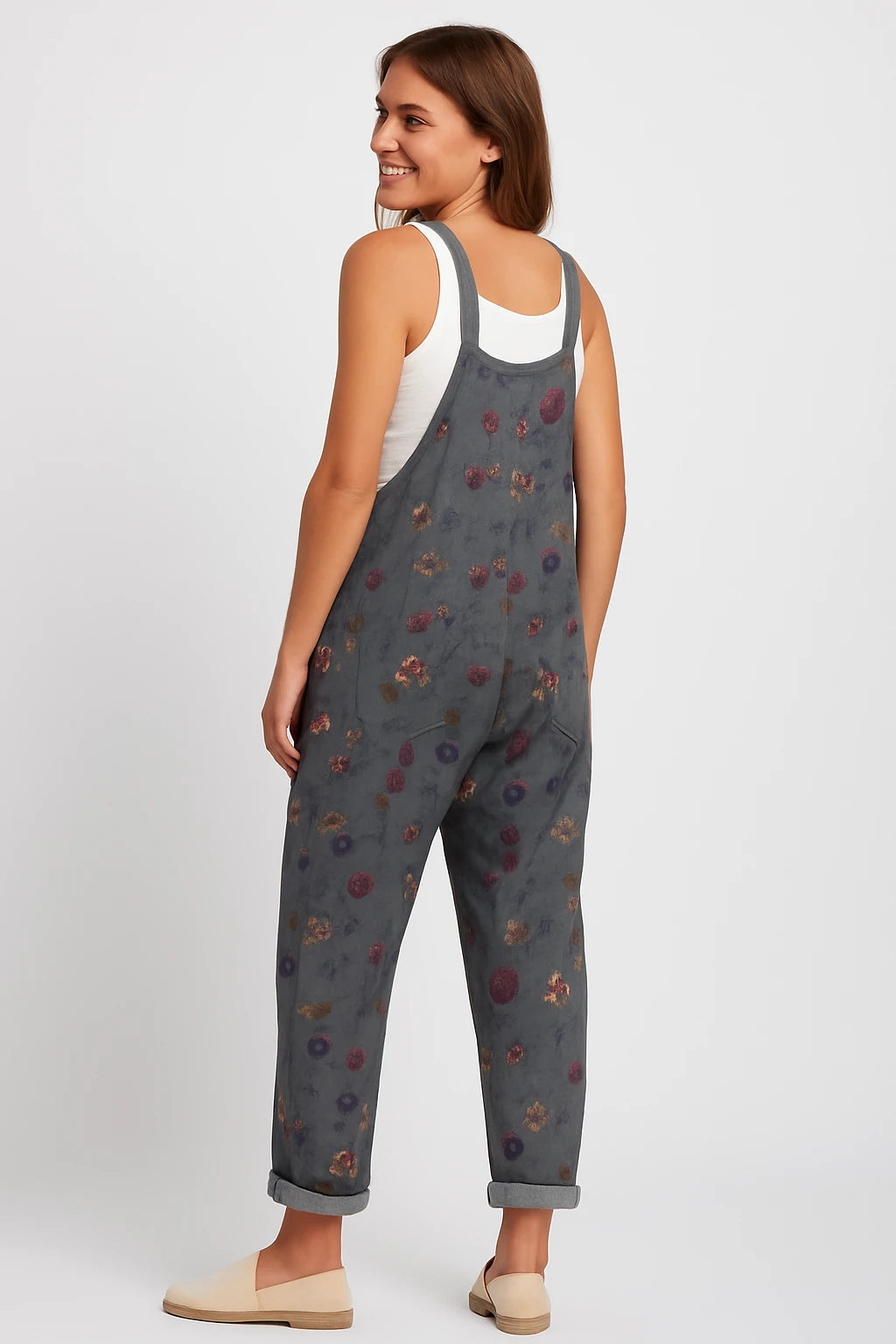 Womens Spring Overalls with Loose Fit and Adjustable Straps – Floral Print with Functional Pockets - Image 3
