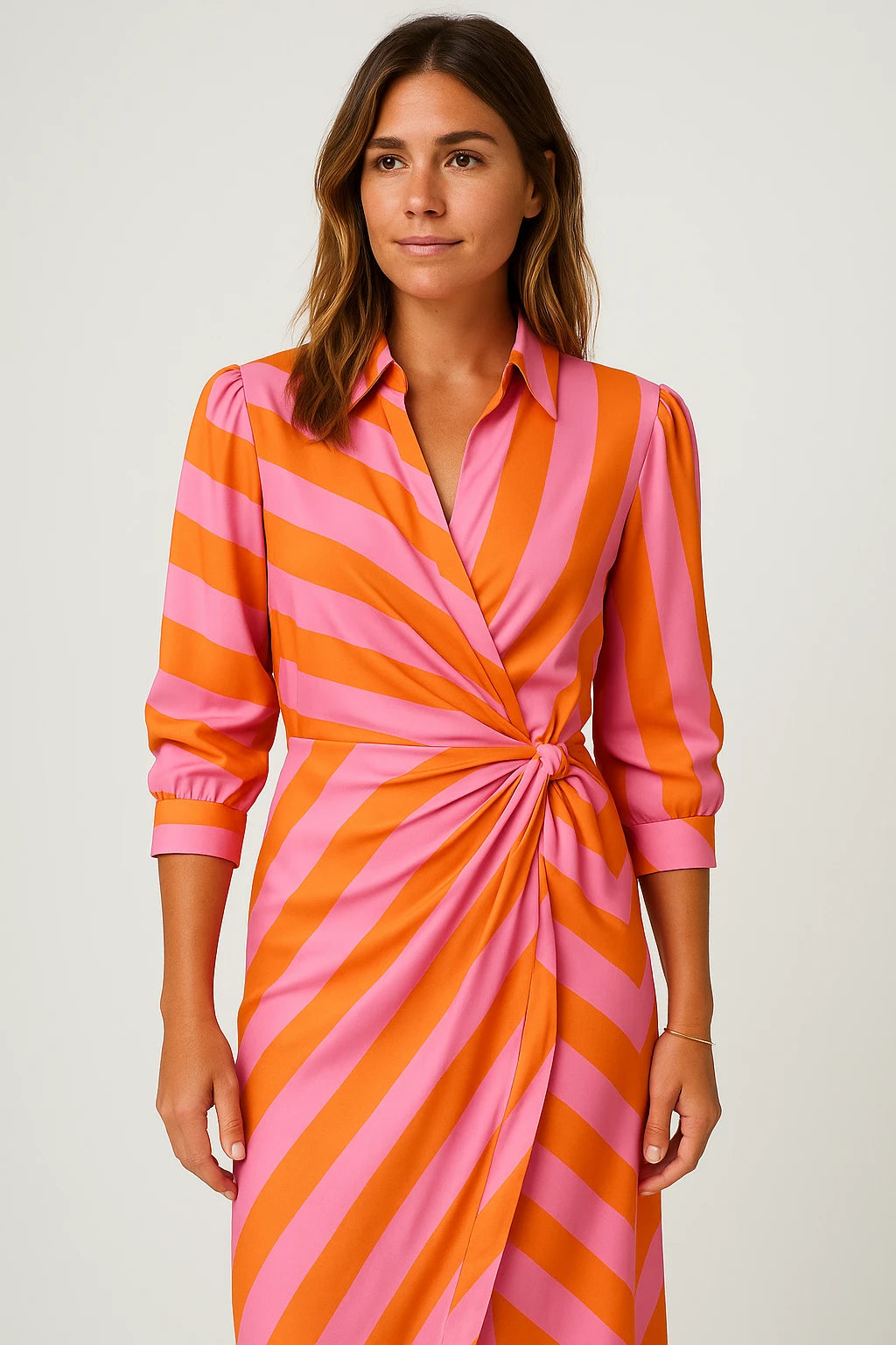 Striped Wrap Shirt Dress for Women