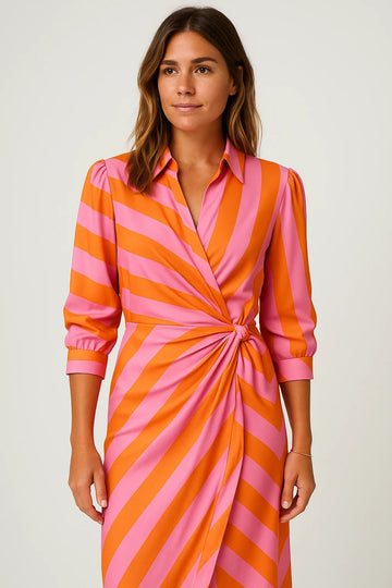 Striped Wrap Shirt Dress for Women