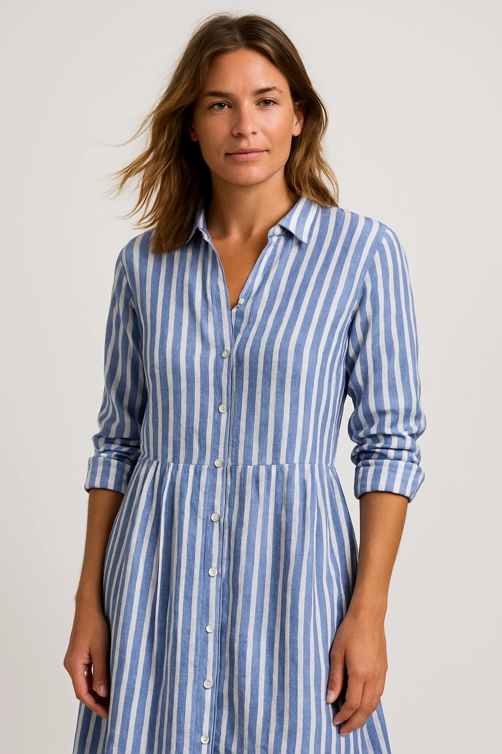 Striped Button-Up Shirt Dress for Women