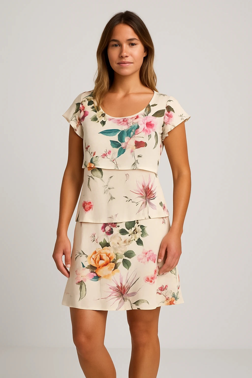 Floral Print Cap Sleeve Mini Dress for Women