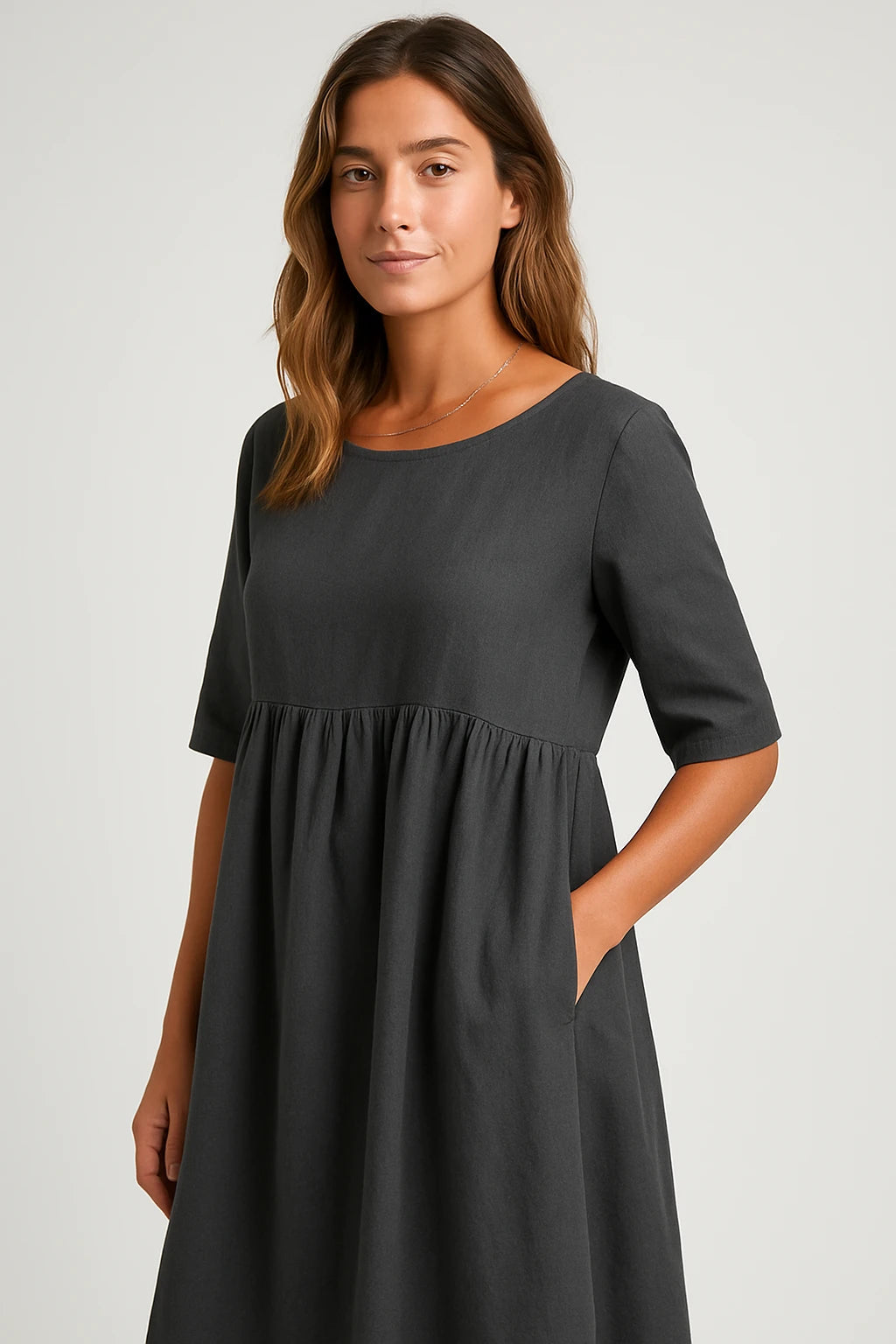 Empire Waist Cotton Midi Dress for Women