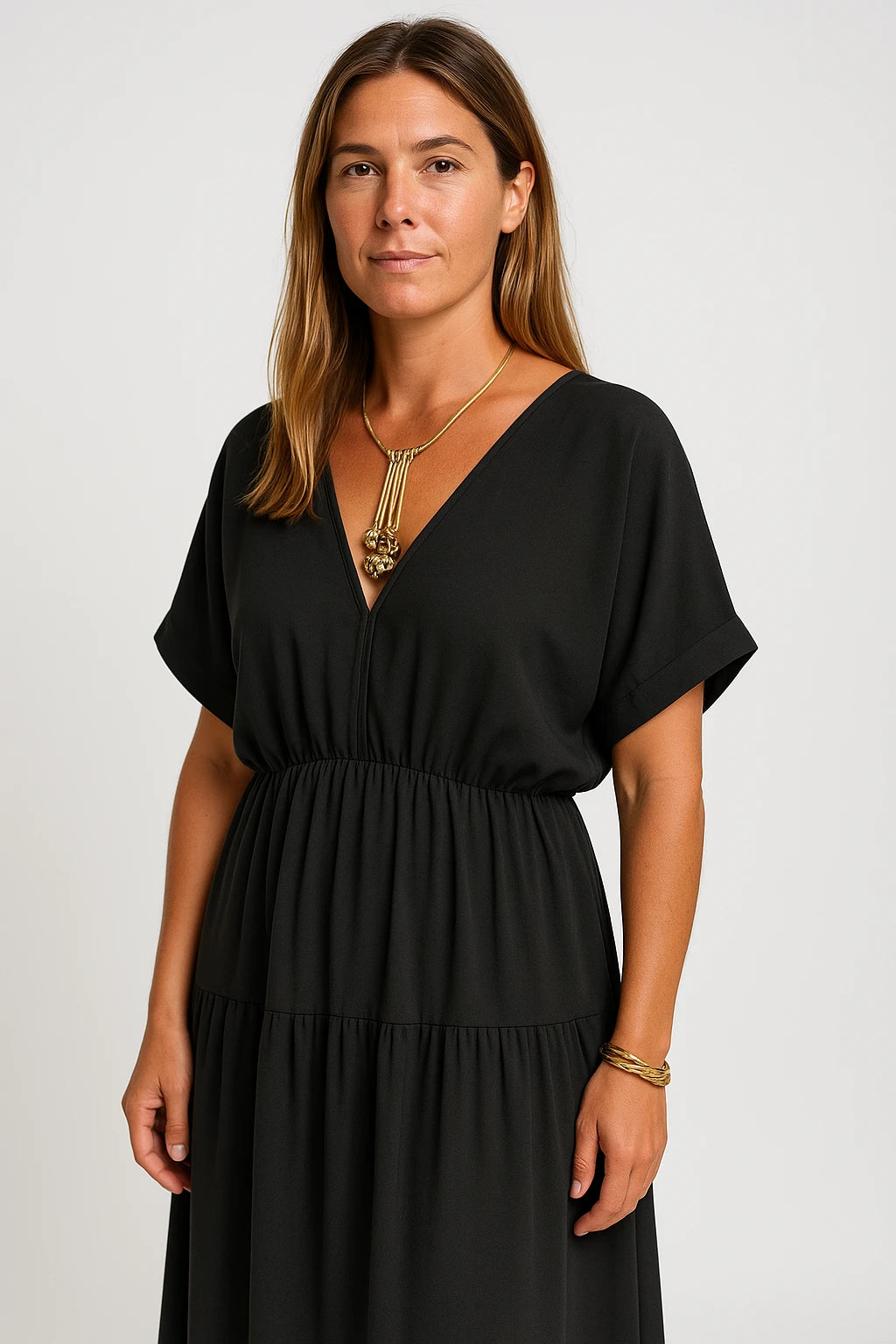 V-Neck Short Sleeve Maxi Dress for Women