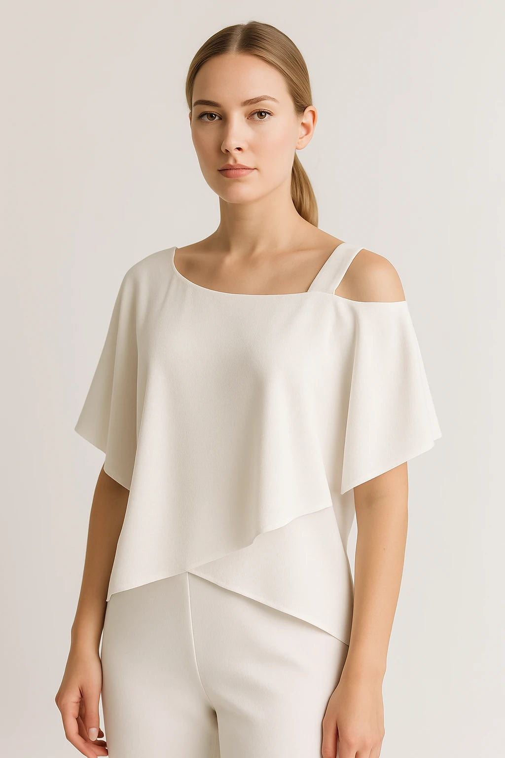 Cold Shoulder Layered Top and Straight-Leg Pants Set for Women
