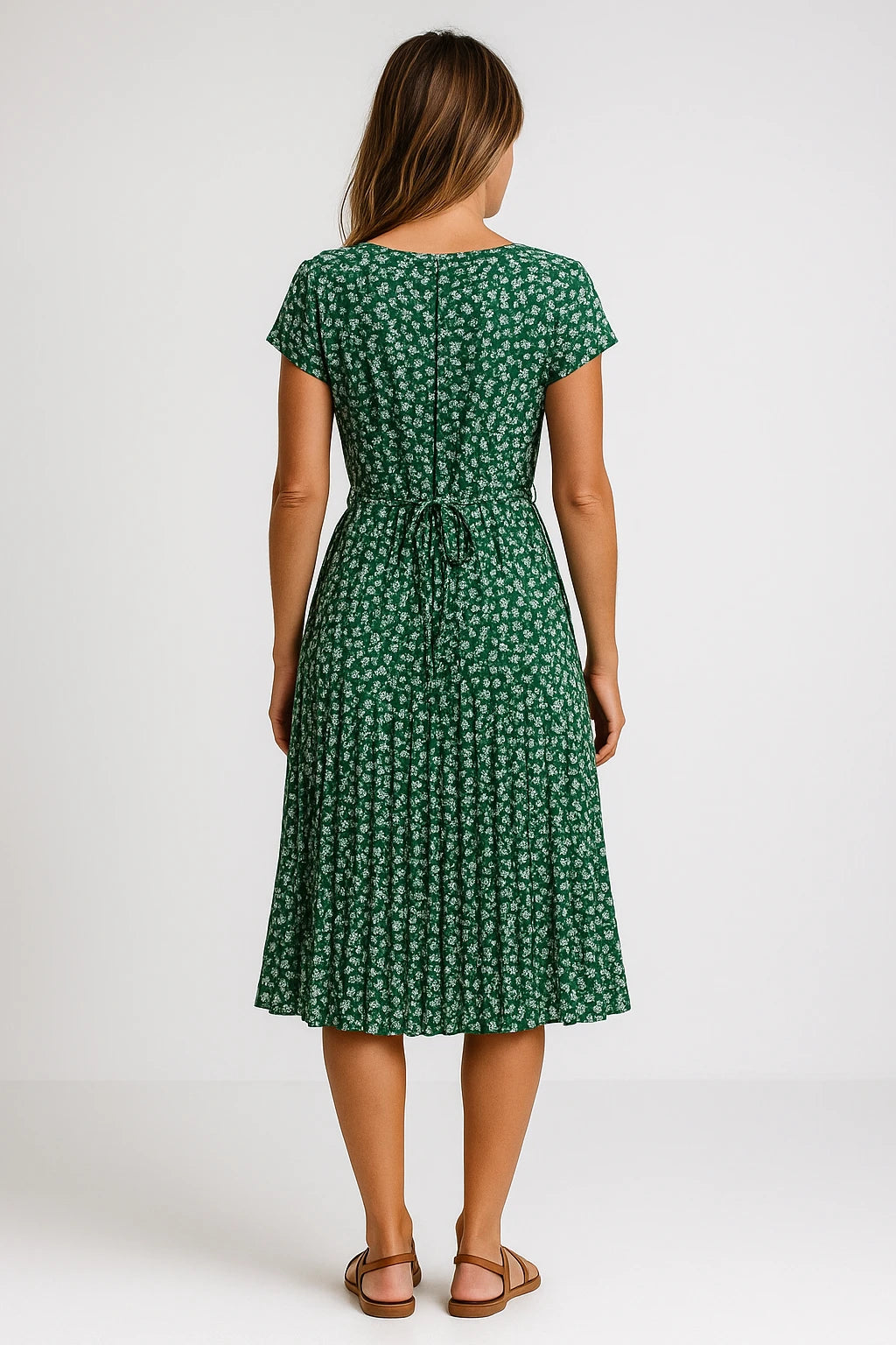 Printed Waist-Tie Cap Sleeve Dress for Women