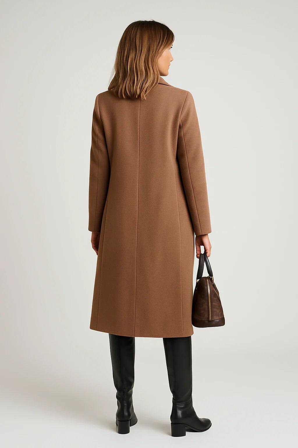 Tailored Wool-Blend Coat with Flap Pockets for Women