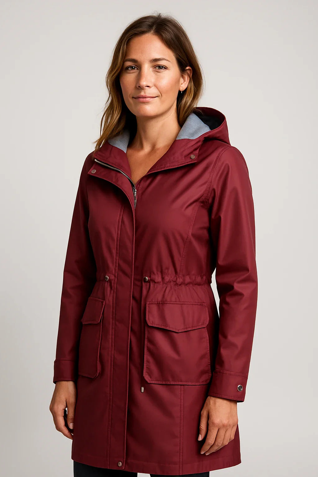 Drawstring Waist Hooded Parka Jacket for Women