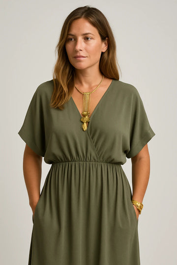 V-Neck Short Sleeve Maxi Dress for Women