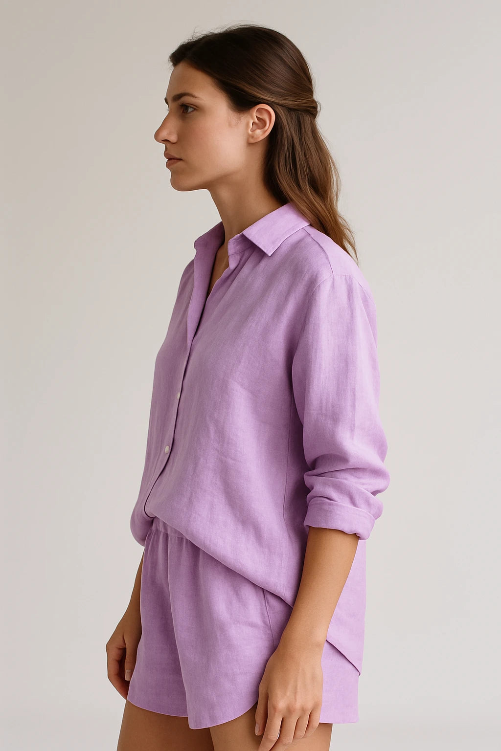 Relaxed Linen Shirt and Drawstring Shorts Set for Women
