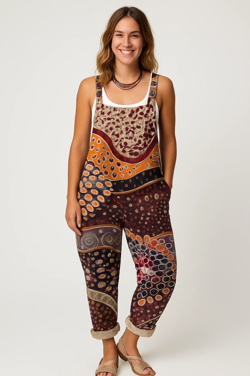 Womens Summer Overalls with Loose Fit – Adjustable Strap Design and Boho Patchwork Print - Image 3