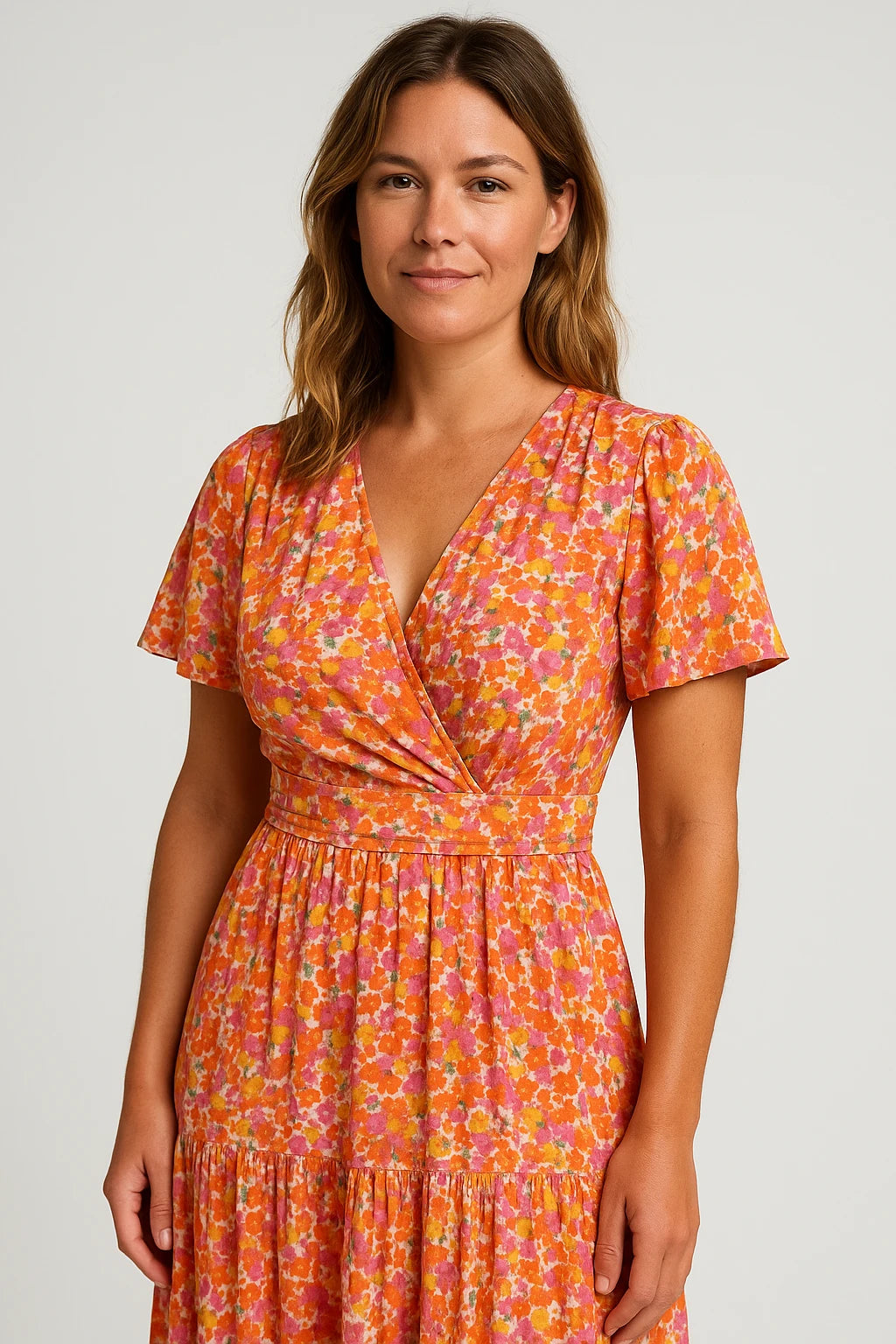 Floral Wrap Front Midi Dress for Women