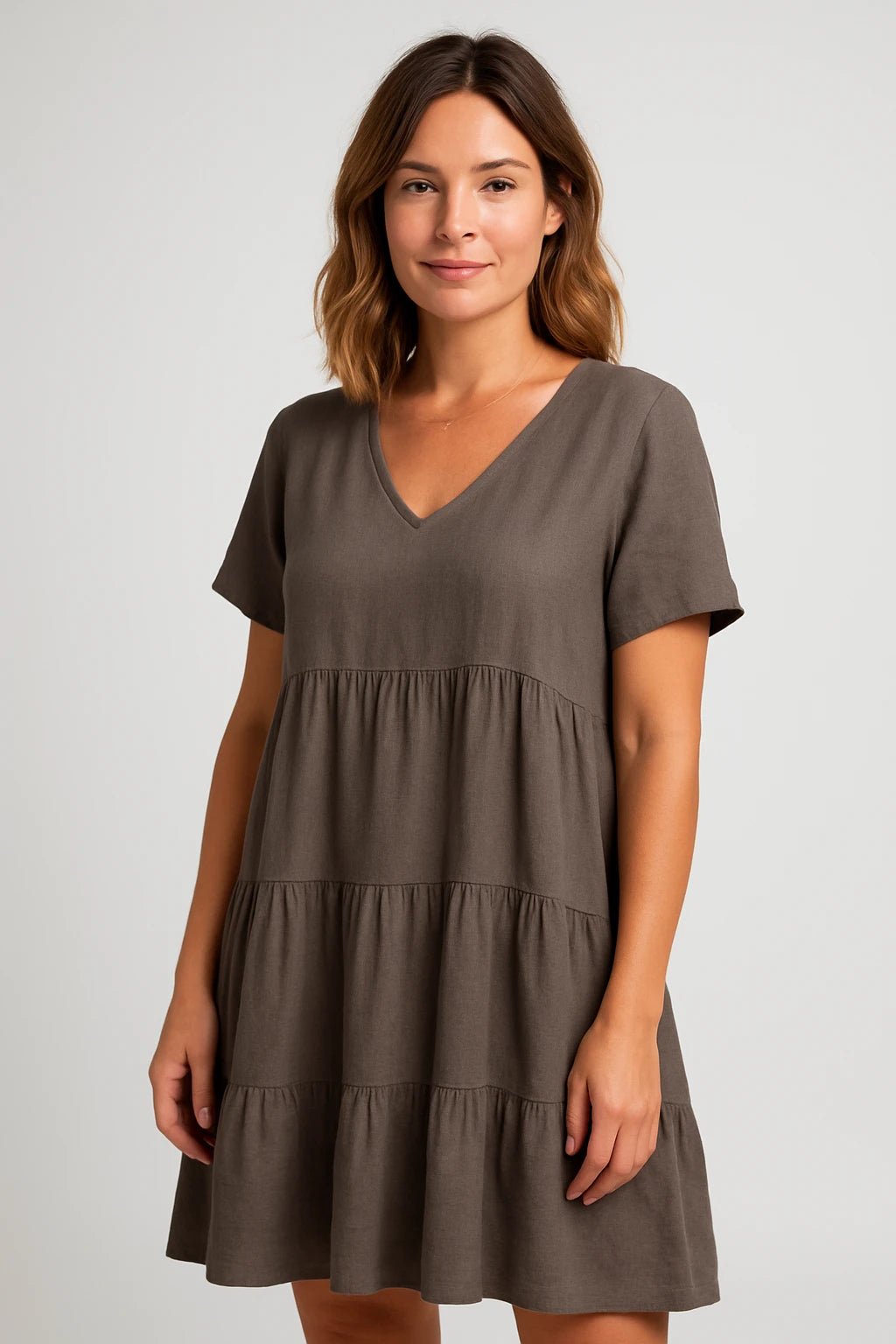 Tiered V-Neck Cotton Dress for Women