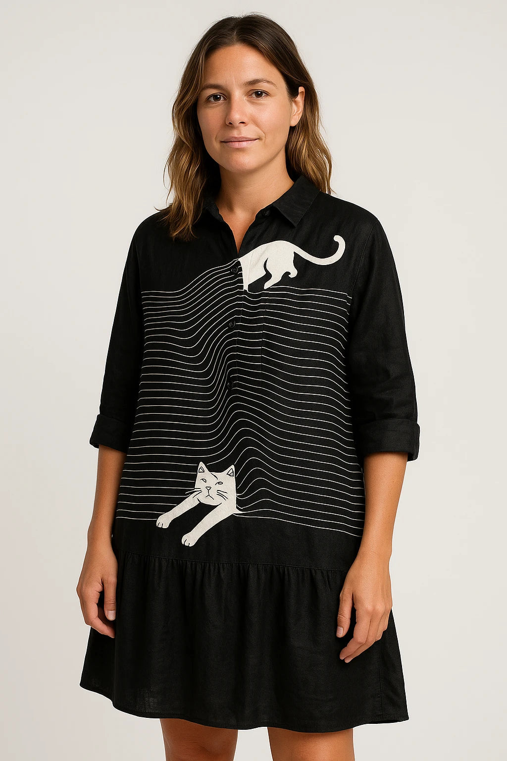 Printed Button-Up Shirt Dress for Women