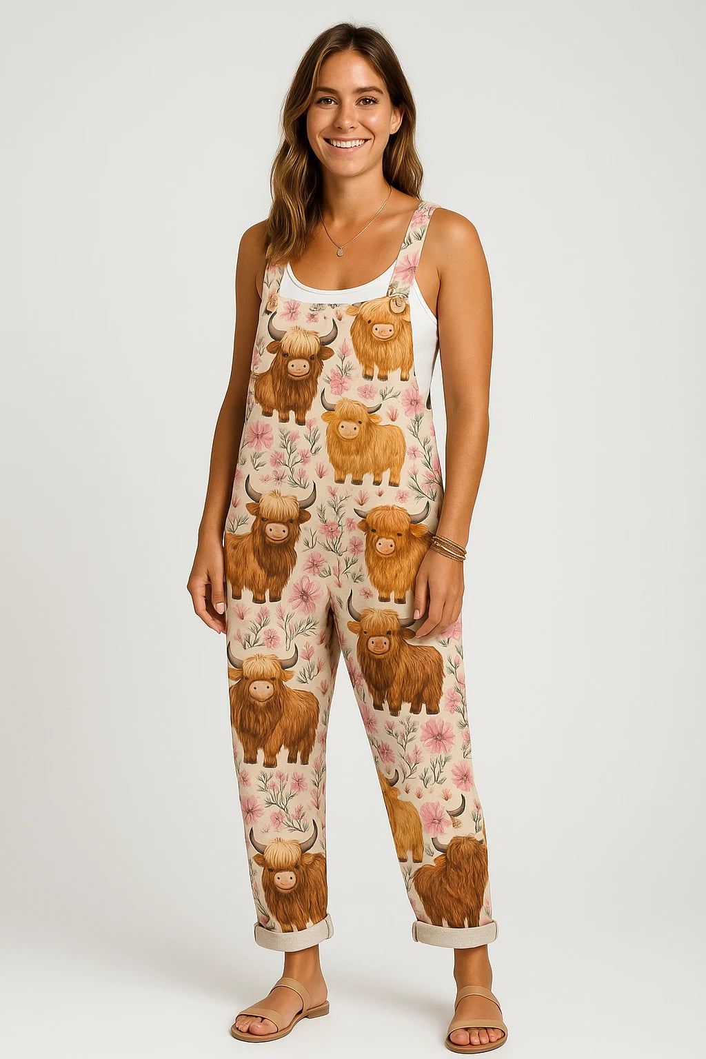 Womens Summer Overalls with Loose Fit – Adjustable Shoulder Straps and Bee Print Design - Image 5