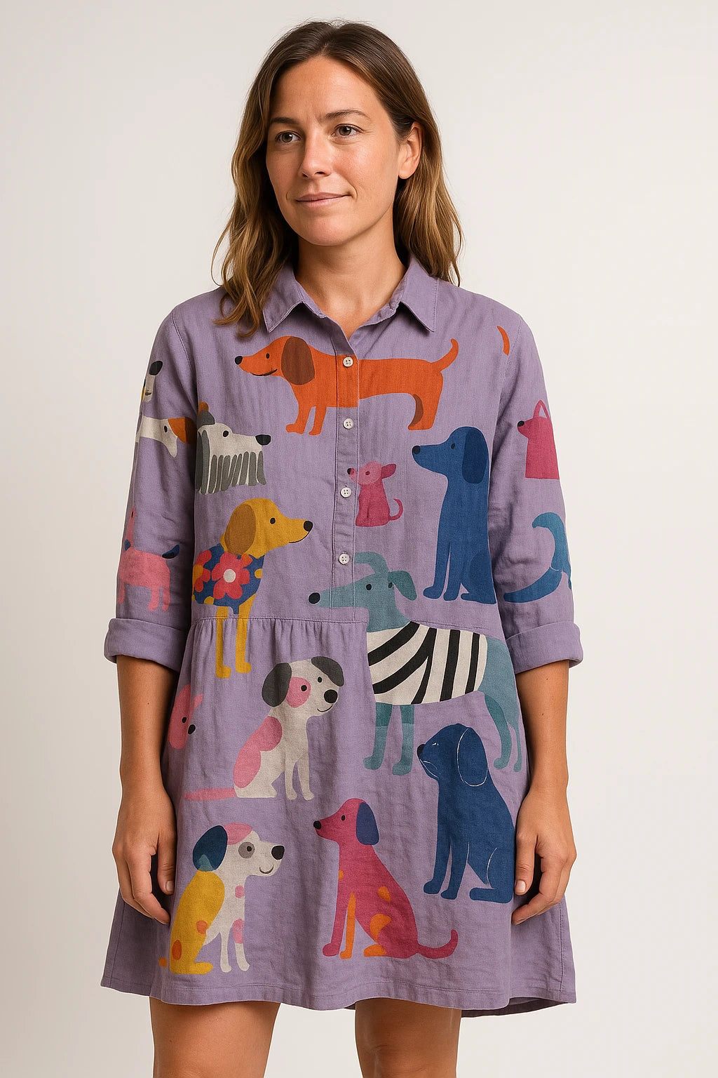 Printed Button-Up Shirt Dress for Women