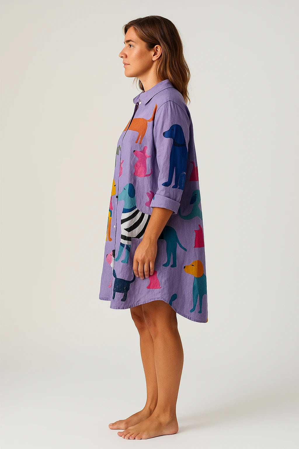 Printed Button-Up Shirt Dress for Women