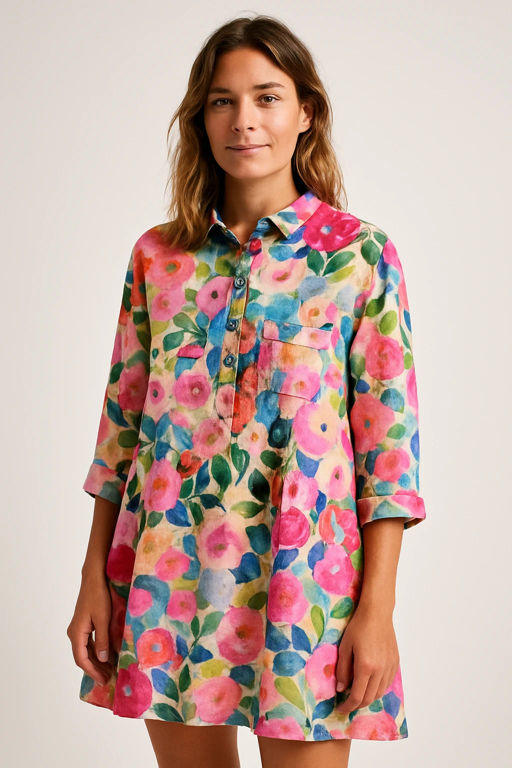 Printed Button-Up Shirt Dress for Women