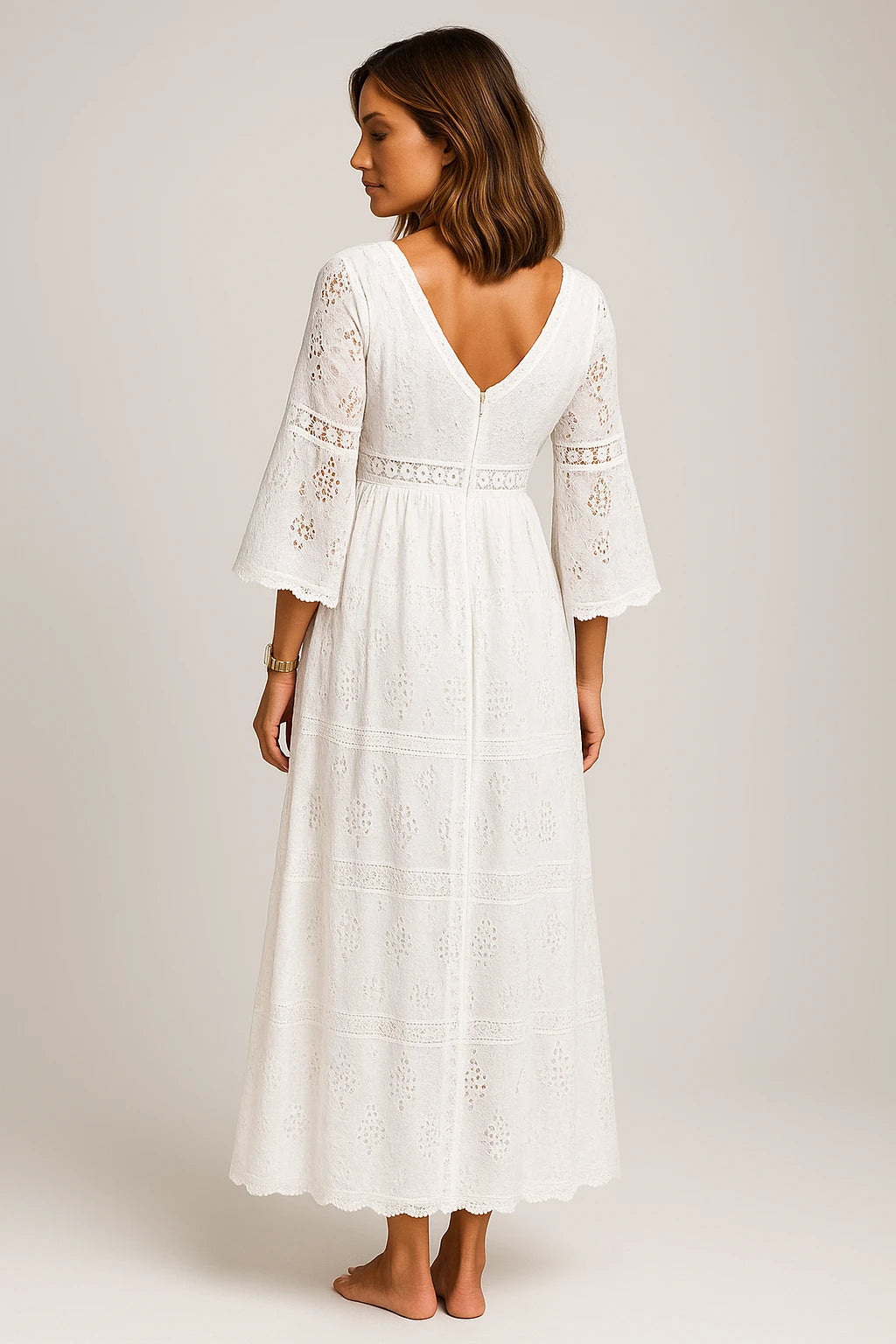 Embroidered Lace Midi Dress for Women